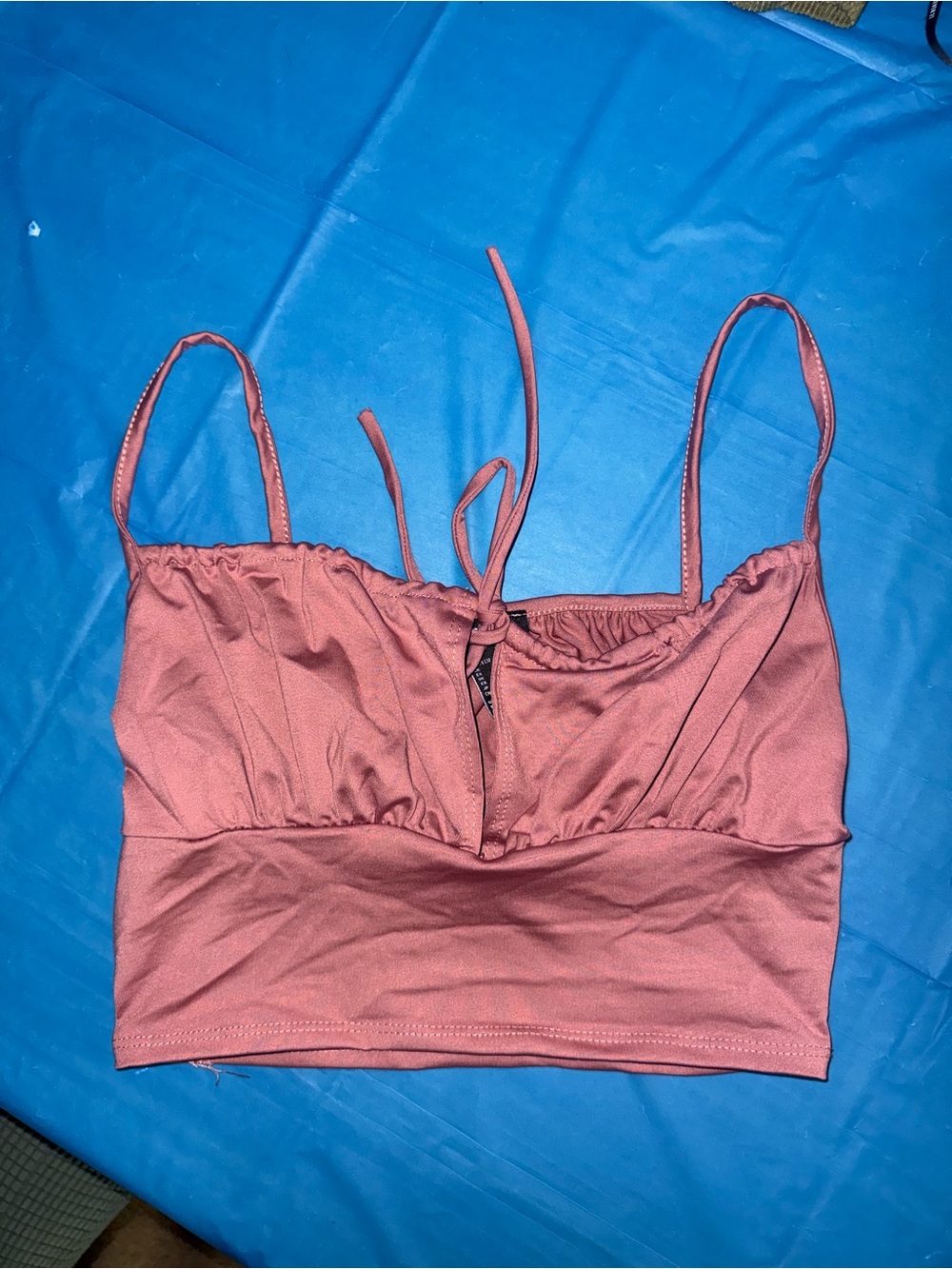 Forever 21 Mauve Spaghetti Strap Tie-Front Crop Top